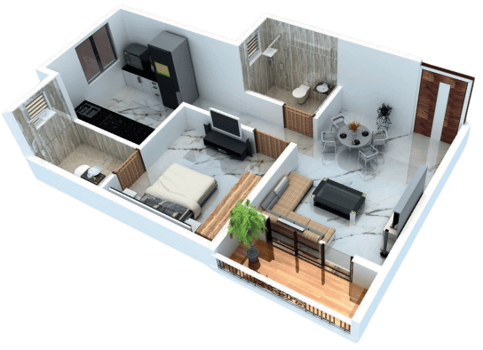 1 BHK Apartments with Master Bed